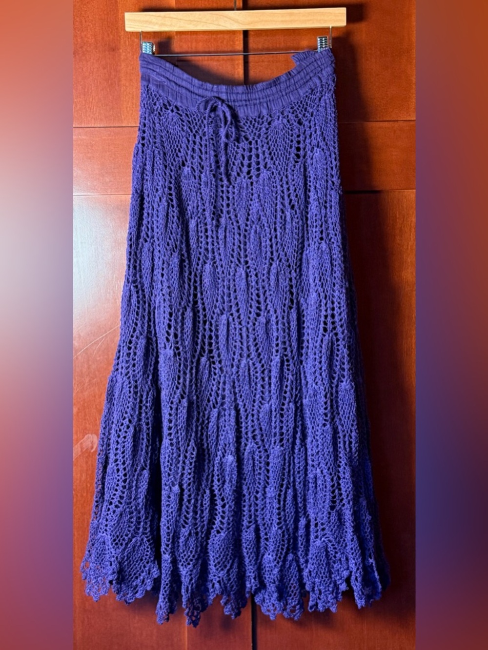 Vintage Silver Stream Purple Boho Crochet Cotton Maxi Skirt Size XL